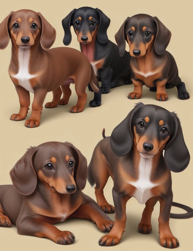 DreamShaper_v7_four_dachshunds_realistic_style_playing_with_so_1