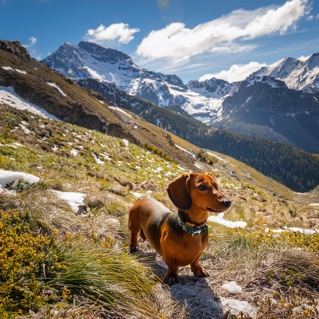 il mio bassotto in montagna